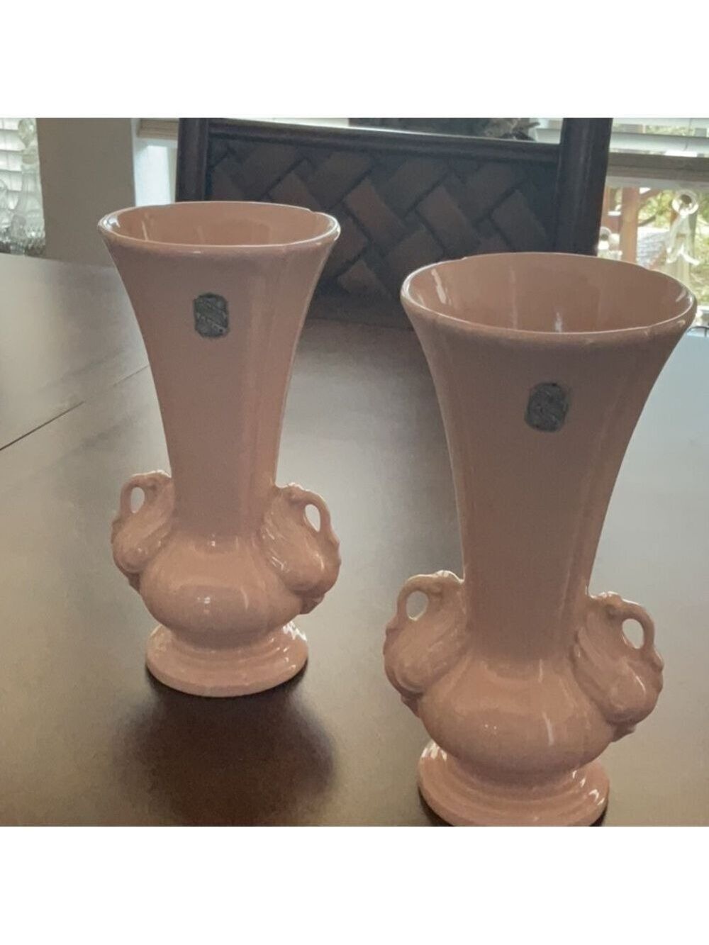 Vintage Pink Accent Vases with Decorative swans Handles by Chadwick’s set of 2